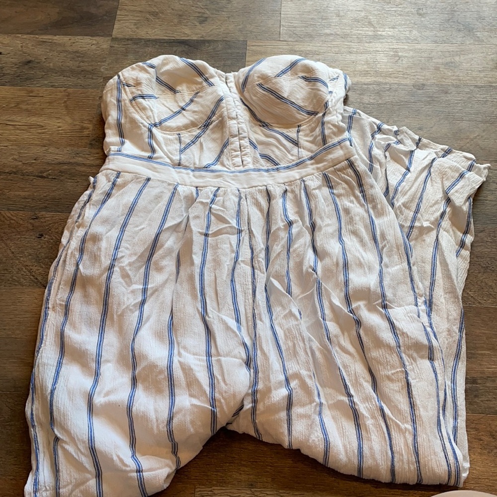 American eagle white and blue jumpsuit
